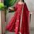 Red silk blend embroidered flared gown set