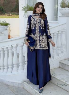 Purple silk blend embroidered palazzo set 1