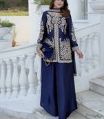 Purple silk blend embroidered palazzo set
