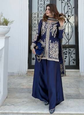 Purple silk blend embroidered palazzo set 2