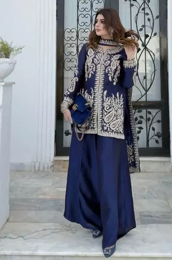 Purple silk blend embroidered palazzo set