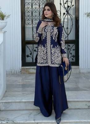 Purple silk blend embroidered palazzo set 4