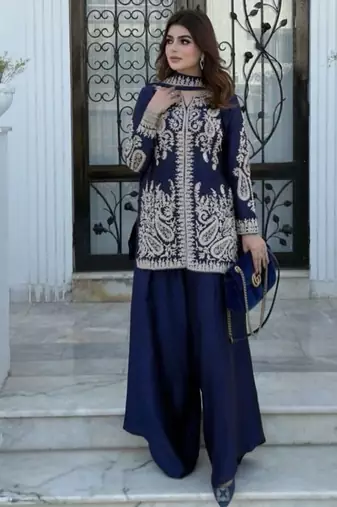 Purple silk blend embroidered palazzo set