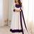 White silk blend embroidered flared gown set