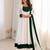 White silk blend embroidered flared gown set