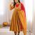 Mustard silk blend embroidered flared gown set