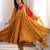 Mustard silk blend embroidered flared gown set
