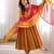 Mustard silk blend embroidered flared gown set