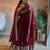 Maroon silk blend thread flared gown set