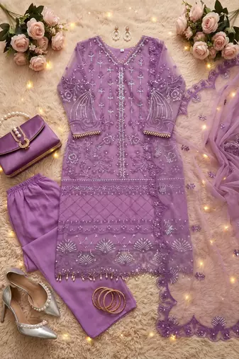Lavender net sequins palazzo set