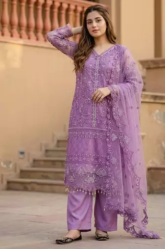 Lavender net sequins palazzo set