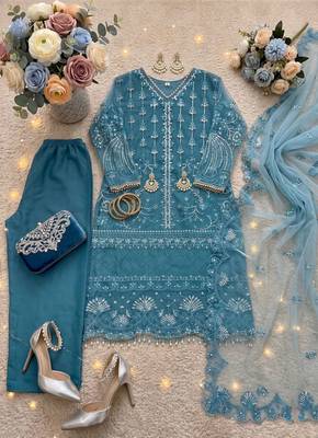 Blue net sequins palazzo set 3