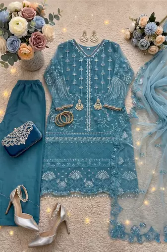 Blue net sequins palazzo set