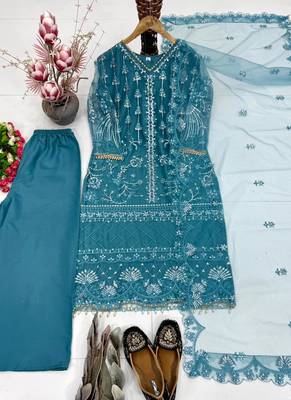 Blue net sequins palazzo set 4