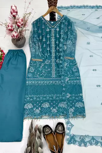 Blue net sequins palazzo set