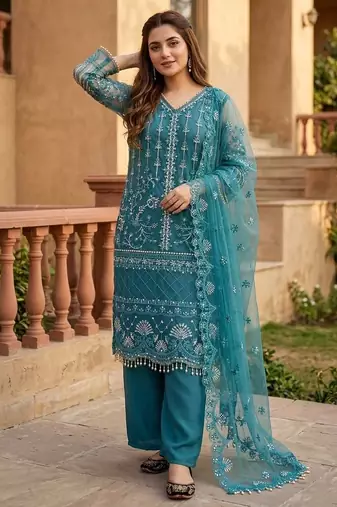 Blue net sequins palazzo set