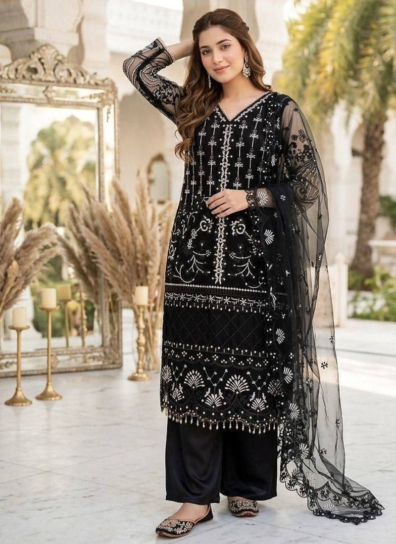 Black net sequins palazzo set