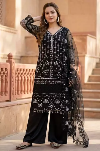 Black net sequins palazzo set