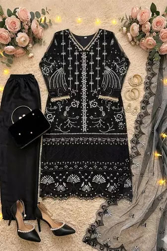 Black net sequins palazzo set