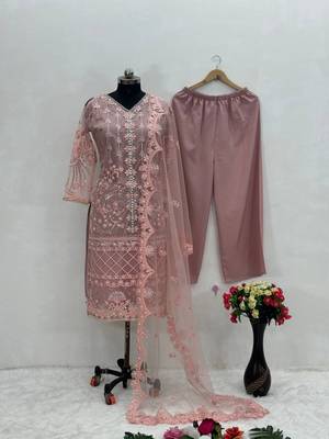 Peach net sequins palazzo set 1