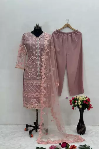 Peach net sequins palazzo set