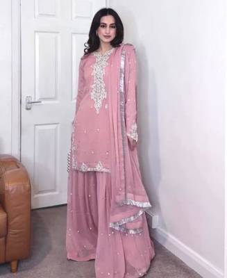Pink faux georgette embroidered palazzo set 2