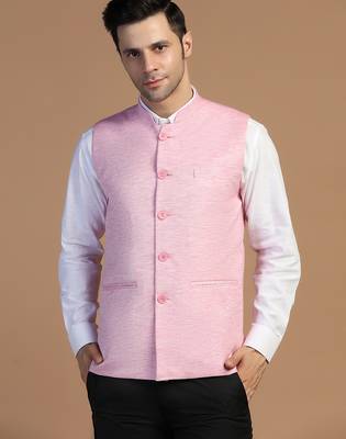 Men pink linen jacket 1