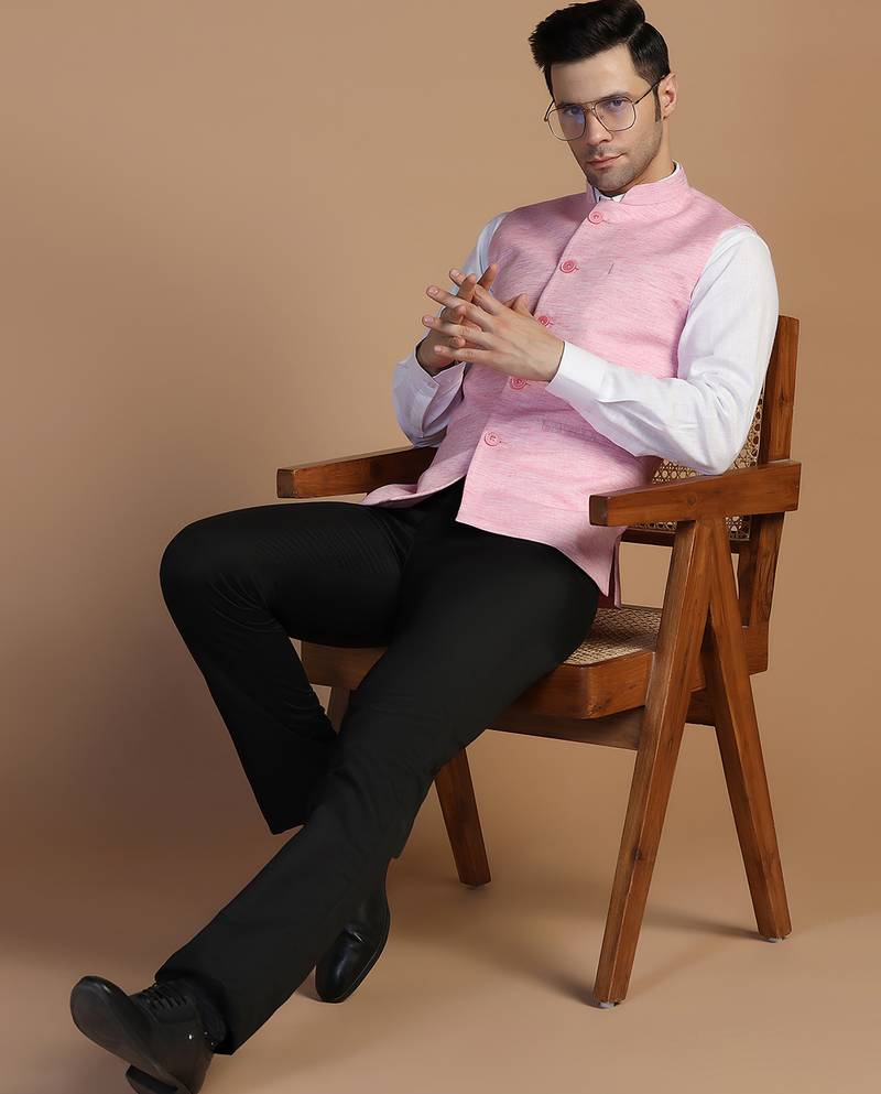 Men pink linen jacket
