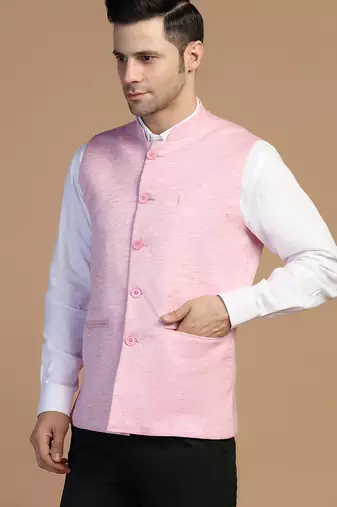 Men pink linen jacket