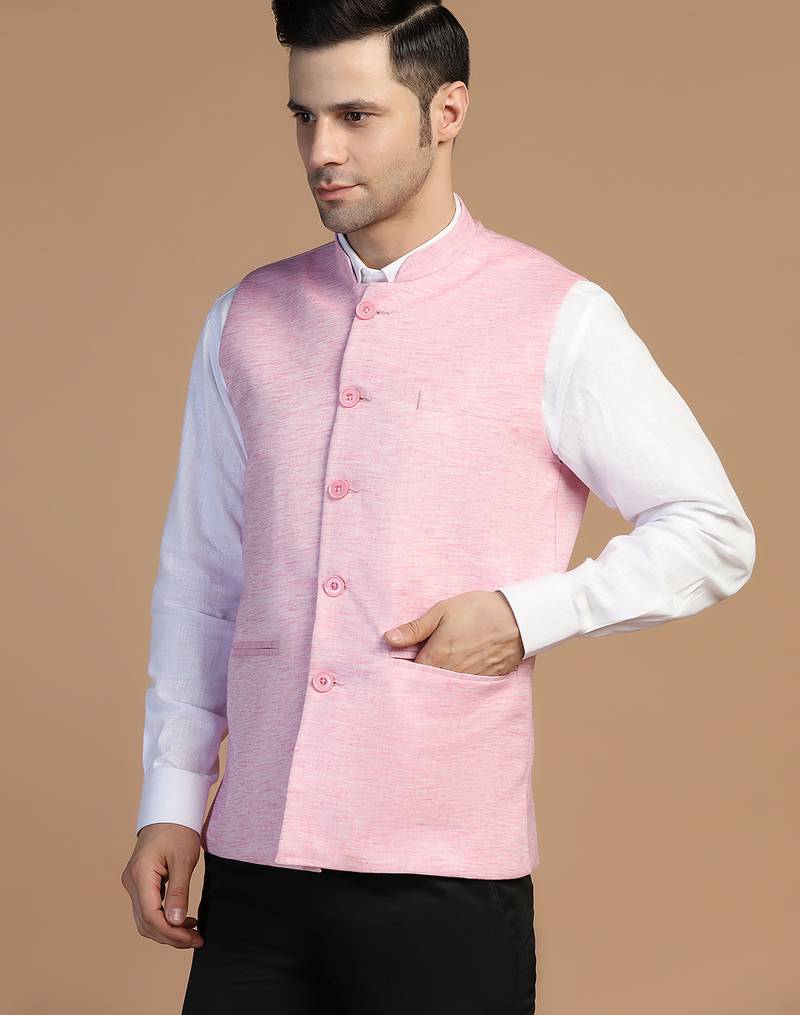 Men pink linen jacket
