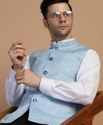 Men blue linen modi jacket 1