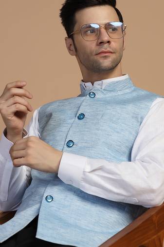 Men blue linen modi jacket