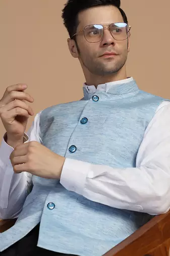 Men blue linen modi jacket