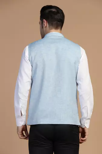 Men blue linen modi jacket