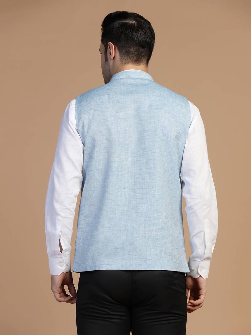 Men blue linen modi jacket