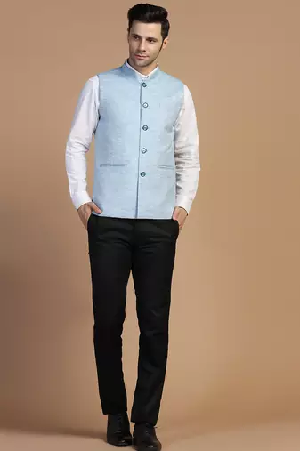Men blue linen modi jacket