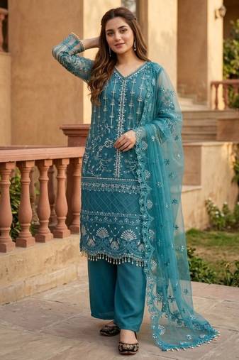 Blue net sequins palazzo set