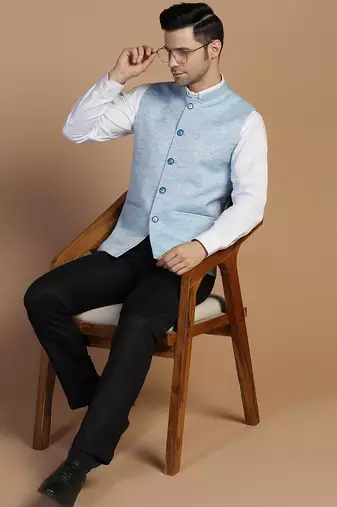 Men blue linen modi jacket