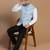 Men blue linen modi jacket