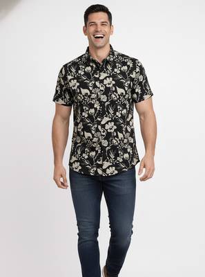 Black floral printed cotton shirt for men 1