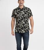 Black floral printed cotton shirt for men