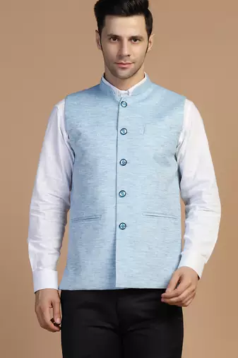 Men blue linen modi jacket