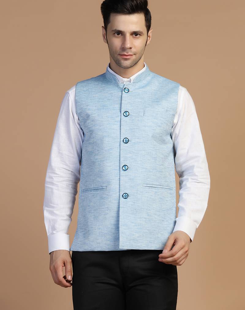 Men blue linen modi jacket