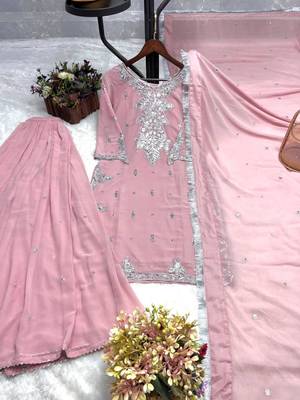 Pink faux georgette embroidered palazzo set 4