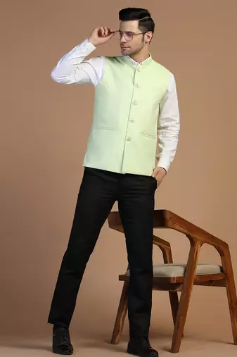 Men blue linen modi jacket