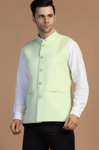 Men blue linen modi jacket