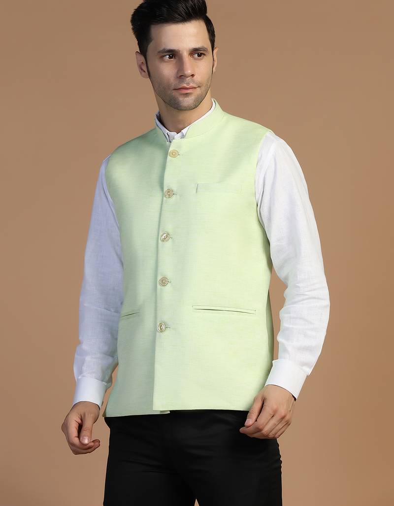Men blue linen modi jacket