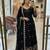 Black silk blend embroidered flared gown set