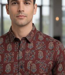 Maroon floral printed cotton shirt for men