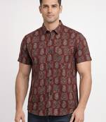 Maroon floral printed cotton shirt for men